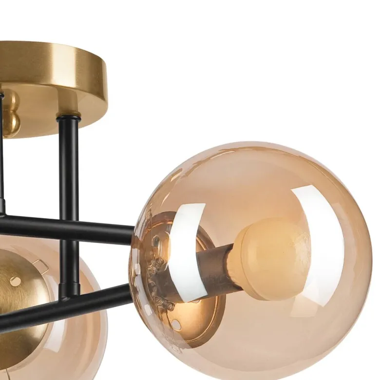 Lamkur Deckenleuchte Malena schwarz gold Glas Holz Kunststoff H/L: ca. 19x39 cm E14 3 Brennstellen