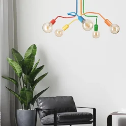 Lamkur Hängeleuchte Domino mehrfarbig Stahl B/H/L: ca. 59x40x59 cm E27 5 Brennstellen