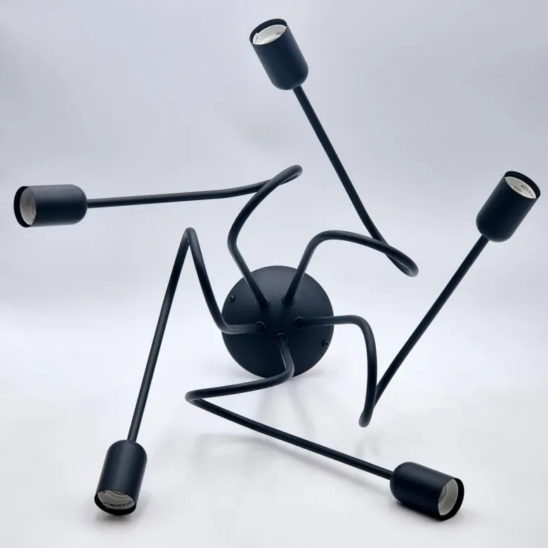Lamkur Kronleuchter schwarz Stahl B/H/L: ca. 39x54x54 cm E27 5 Brennstellen