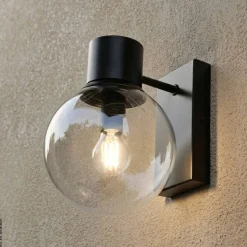 Lamkur Wandleuchte transparent schwarz Stahl Glas B/H/L: ca. 18x20x18 cm E14 1 Brennstellen