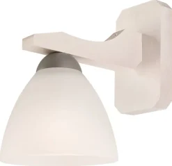 Lamkur Wandleuchte weiß buche Glas Stahl Holz B/H/L: ca. 20x20x30 cm E27 1 Brennstellen
