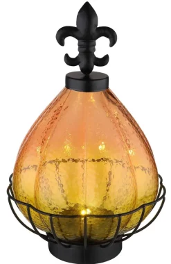 LED-Solarleuchte schwarz orange Glas Metall H/D: ca. 25x17 cm