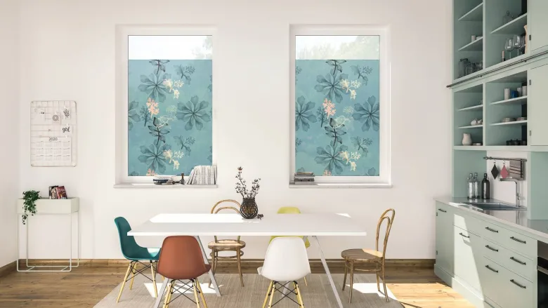 LICHTBLICK Fensterfolie Aqua Floral Floral Aqua Floral blau B/L: ca. 100x180 cm