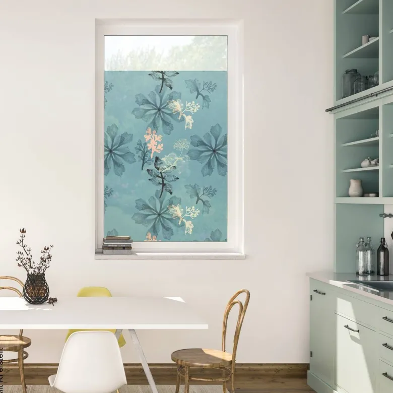 LICHTBLICK Fensterfolie Aqua Floral Floral Aqua Floral blau B/L: ca. 100x180 cm