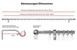 LICHTBLICK Gardinenstange Kugel Edelstahloptik Metall D: ca. 0,2 cm ausziehbar von ca. 120 bis 230 cm 1.0 Läufe