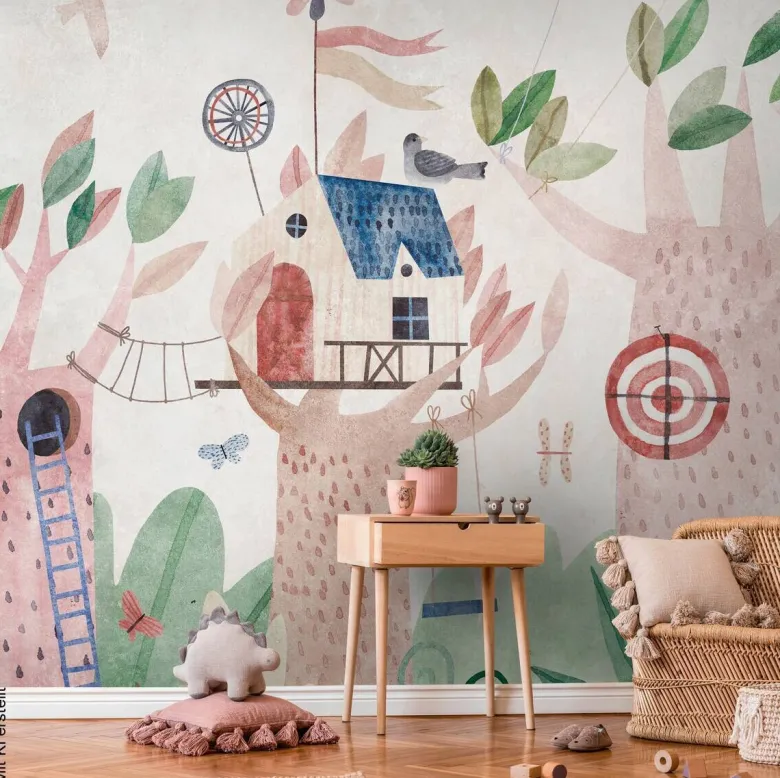 Livingwalls Fototapete Baumhäuser beige bunt braun B/L: ca. 280x371 cm