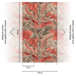 Livingwalls Fototapete Blätter grau rosa rot B/L: ca. 280x159 cm