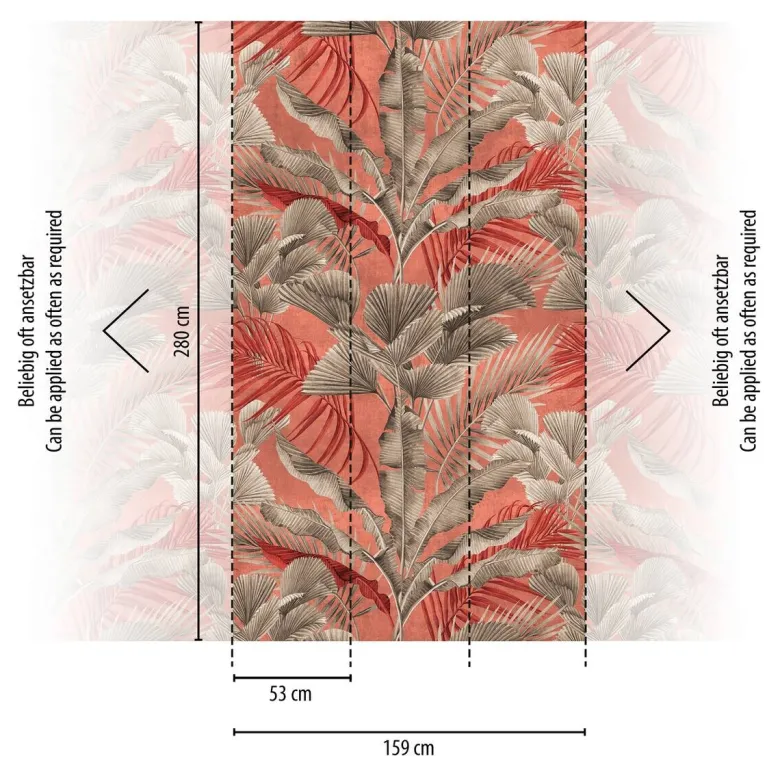 Livingwalls Fototapete Blätter grau rosa rot B/L: ca. 280x159 cm