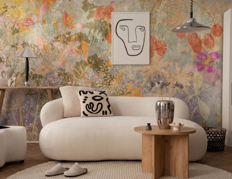 Livingwalls Fototapete Blumen orange lila bunt B/L: ca. 280x371 cm