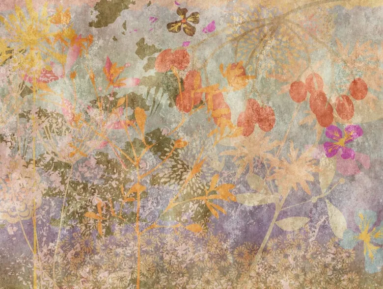 Livingwalls Fototapete Blumen orange lila bunt B/L: ca. 280x371 cm