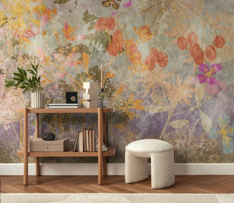 Livingwalls Fototapete Blumen orange lila bunt B/L: ca. 280x371 cm