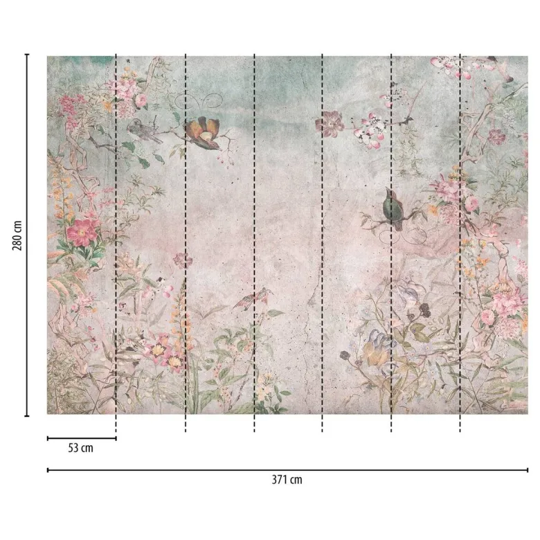 Livingwalls Fototapete Blumen bunt grau blau B/L: ca. 280x371 cm