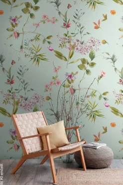 Livingwalls Fototapete Blumen blau rosa grün B/L: ca. 280x159 cm