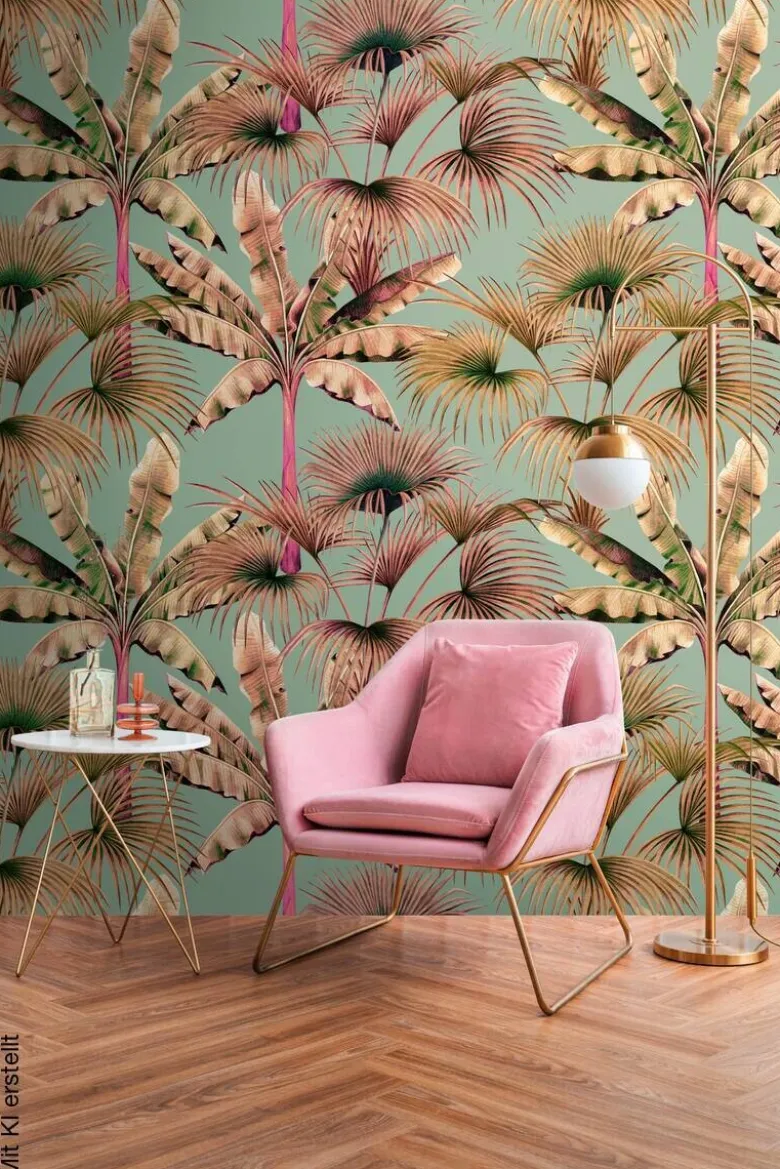 Livingwalls Fototapete Dschungel rosa beige blau B/L: ca. 280x159 cm