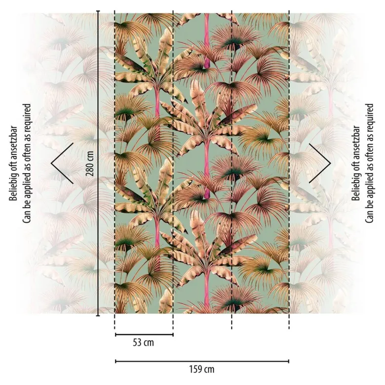 Livingwalls Fototapete Dschungel rosa beige blau B/L: ca. 280x159 cm