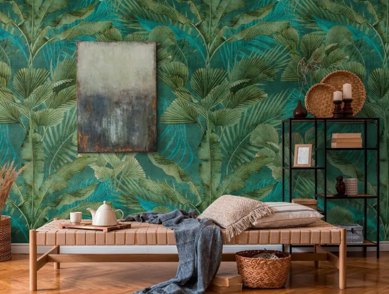 Livingwalls Fototapete Dschungel grün blau B/L: ca. 280x159 cm