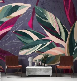 Livingwalls Fototapete Floral lila pink grün B/L: ca. 280x371 cm
