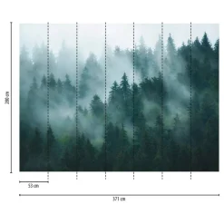 Livingwalls Fototapete Nebelwald grün petrol blau B/L: ca. 280x371 cm