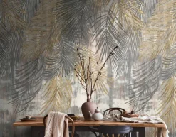 Livingwalls Fototapete Palmenblätter grau beige gold B/L: ca. 280x159 cm