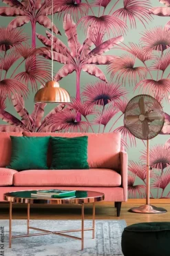 Livingwalls Fototapete Palmenblätter pink rosa blau B/L: ca. 280x159 cm