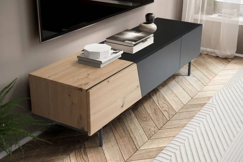 Lowboard schwarz Eiche Optik B/H/T: ca. 150x40x40 cm