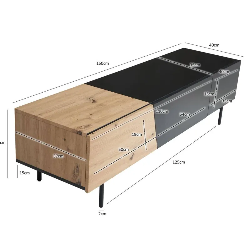 Lowboard schwarz Eiche Optik B/H/T: ca. 150x40x40 cm