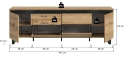 Lowboard Tomasa Evoke Oak Nachbildung schwarz B/H/T: ca. 188x65x36 cm