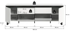 Lowboard Tomasa weiß schwarz B/H/T: ca. 188x65x36 cm