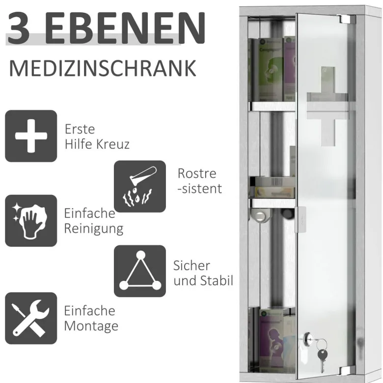 Medizinschrank silber Polypropylen B/H/L: ca. 12x20x58 cm