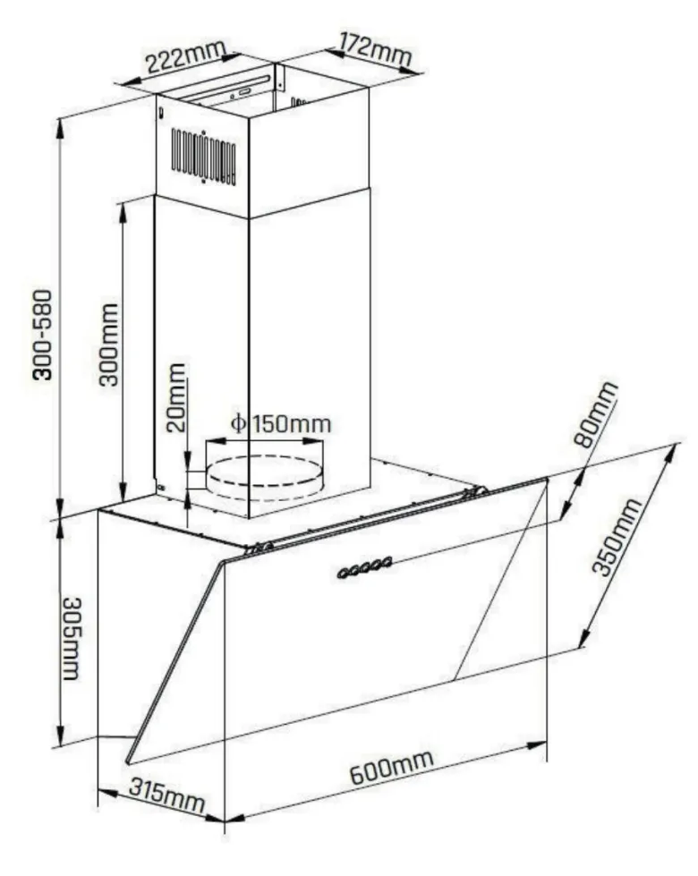 Mican Dunstabzugshaube KHA400MOFSA schwarz Metall B/H/T: ca. 60x60,5x31,5 cm