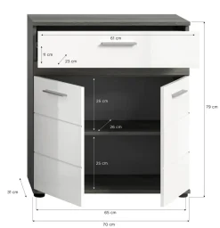 Midischrank BLAKE Rauchsilber Nachbildung weiß Hochglanz B/H/T: ca. 71x79x31 cm
