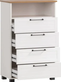 Midischrank Jelda weiß matt Eiche Landhaus Nachbildung B/H/T: ca. 62,4x102x34,1 cm