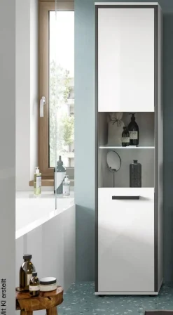 Midischrank KOJAK weiß Hochglanz anthrazit grau B/H/T: ca. 40x188x34 cm