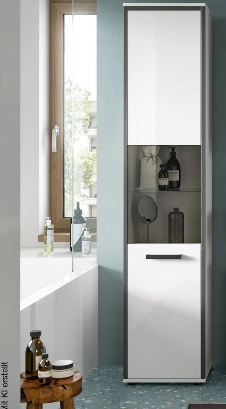 Midischrank KOJAK weiß Hochglanz anthrazit grau B/H/T: ca. 40x188x34 cm