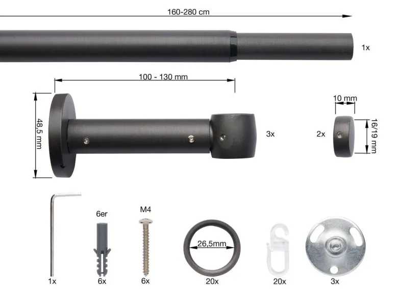 ondeco Stilgarnituren cap-noble Eisen Metall ausziehbar von ca. 160 bis 280 cm 1.0 Läufe