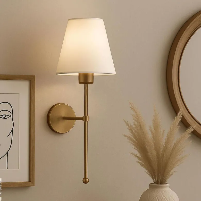 Opviq Wandleuchte gold creme Metall PVC B/H/L: ca. 13x50x13 cm E27 1 Brennstellen