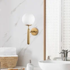 Opviq Wandleuchte gold Glas Metall B/H/L: ca. 20x40x15 cm E14 1 Brennstellen