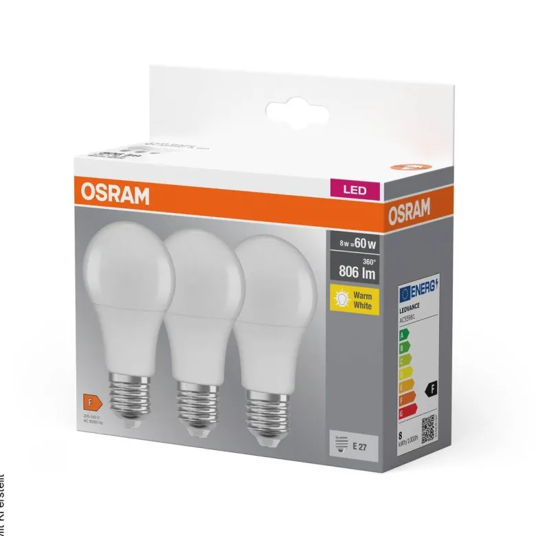 OSRAM LED-Leuchtmittel BASE Classic A AC55981 3er Pack E27