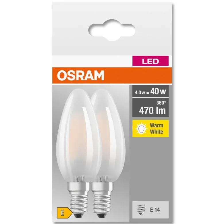 OSRAM LED-Leuchtmittel Kerzenlampe BASE Classic B AC70204 2er Pack E14