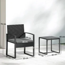 Outsunny Balkonmöbel-Set schwarz Stahl B/H/L: ca. 55x76x58 cm