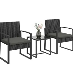 Outsunny Balkonmöbel-Set schwarz Stahl B/H/L: ca. 55x76x58 cm