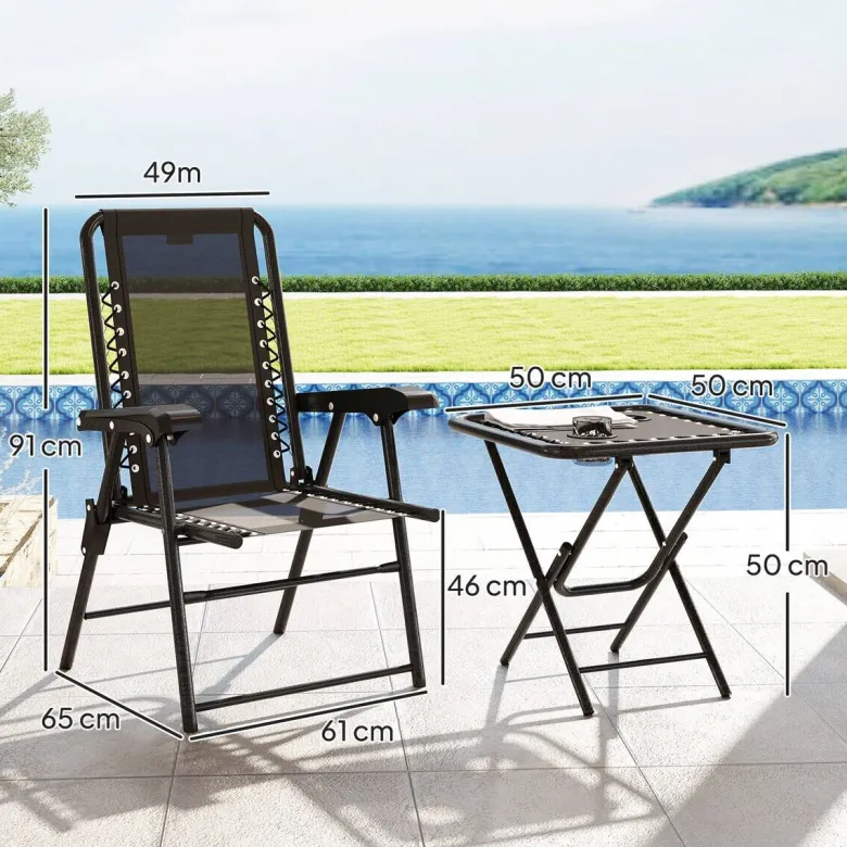 Outsunny Balkonmöbel-Set schwarz Netzstoff B/H/L: ca. 61x91x65 cm