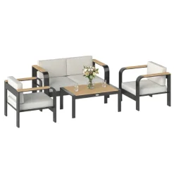 Outsunny Balkonmöbel-Set schwarz Aluminium B/H/L: ca. 70x62x138 cm