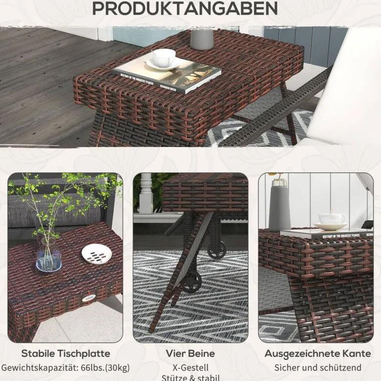 Outsunny Beistelltisch braun Polyrattan B/H/L: ca. 41x60x41 cm