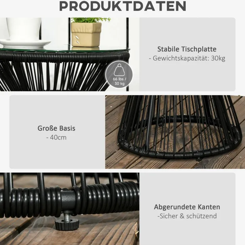 Outsunny Beistelltisch schwarz Eisen B/H/L: ca. 40x40x42 cm