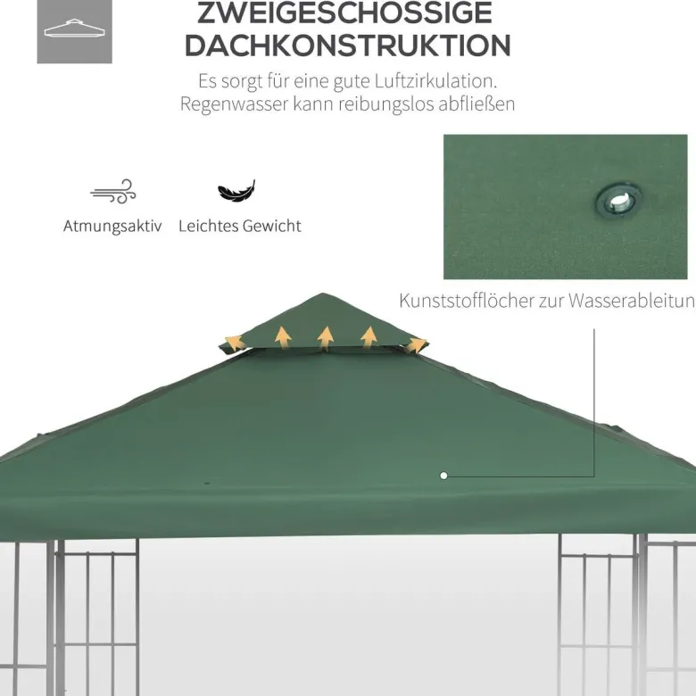 Outsunny Ersatzdach für Metallpavillon grün Polyester-Mischgewebe B/H/L: ca. 300x75x300 cm