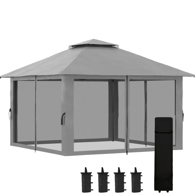 Outsunny Faltpavillon dunkelgrau Stoff B/H/L: ca. 392x283x392 cm