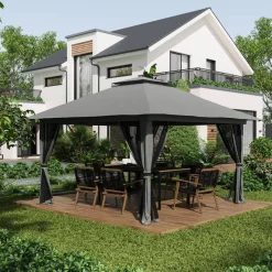 Outsunny Faltpavillon dunkelgrau Stoff B/H/L: ca. 392x283x392 cm