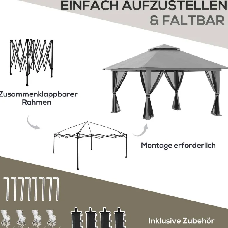 Outsunny Faltpavillon dunkelgrau Stoff B/H/L: ca. 392x283x392 cm