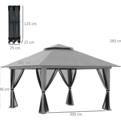 Outsunny Faltpavillon dunkelgrau Stoff B/H/L: ca. 392x283x392 cm